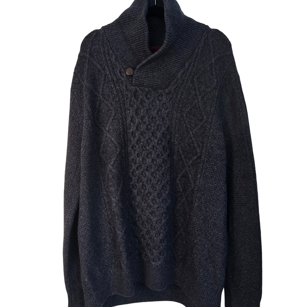 Wind River Mens XL Shawl‎ Collar Cable Knit Sweater Blue - Picture 2 of 14